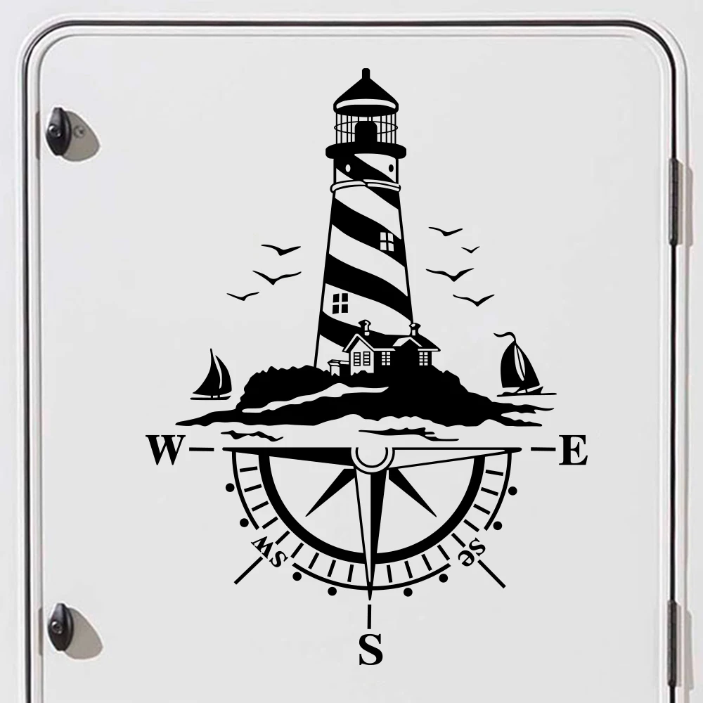 Van Camping Rv Caravan Lighthouse Comb of the Winds Compass Car Decor Sticker Motor Vinyl Vehicle Decal Auto Tuning Accessories