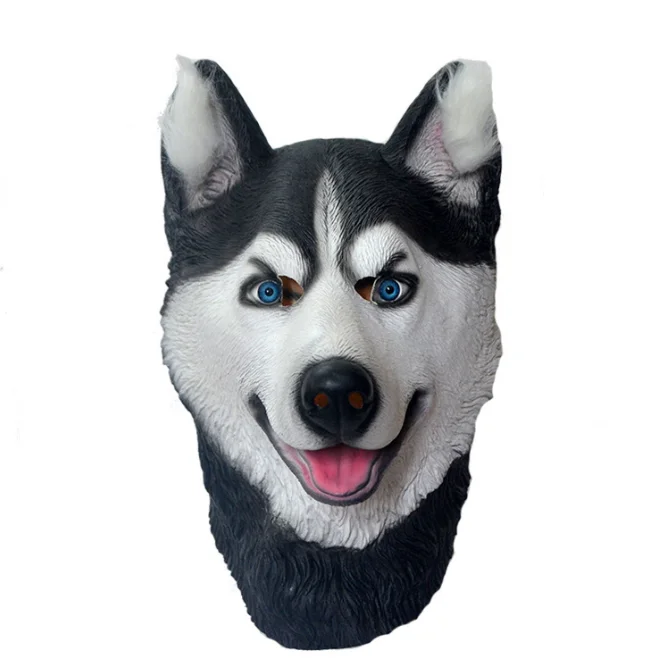 Latex Animal Dog Head Mask Siberian Husky Dog Mask Halloween Fancy Dress Party Costume Props