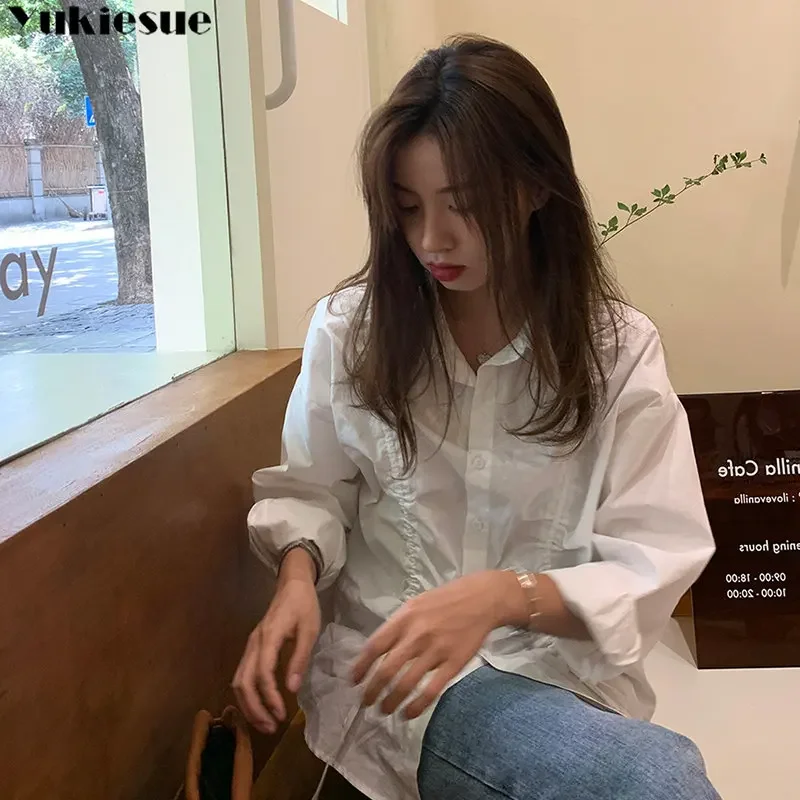 قميص نسائي كوري مطوي بأكمام طويلة موضة ربيع 2023 تصميم جديد برباط علوي بسيط متين للسيدات تصميم هاراجوكو أنيق