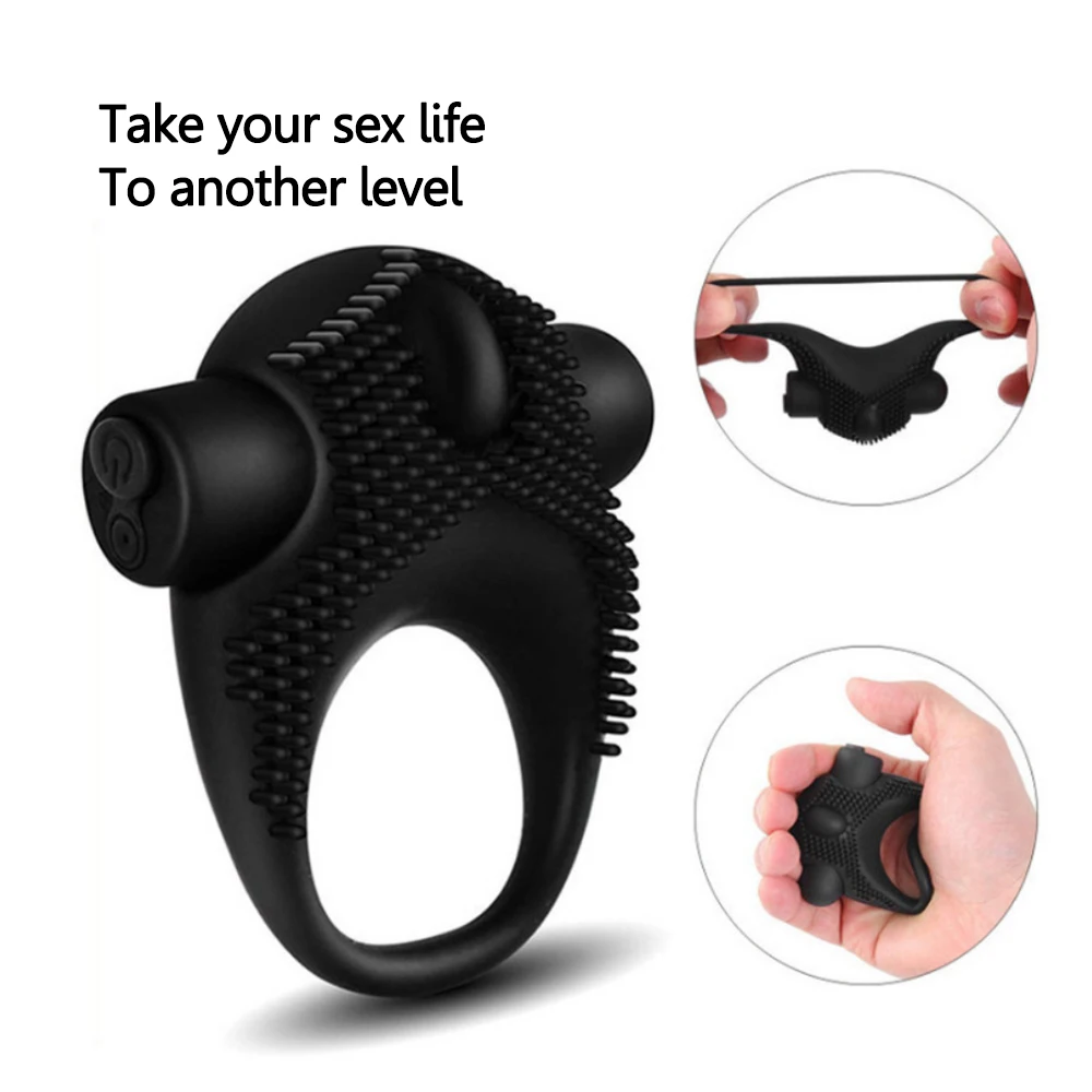 10 Frequency Cock Ring Sex Tooys for Men Couples Rechargeable Delayed Ejaculation Penis Ring Spike Clitoris Stimulation Vibrator