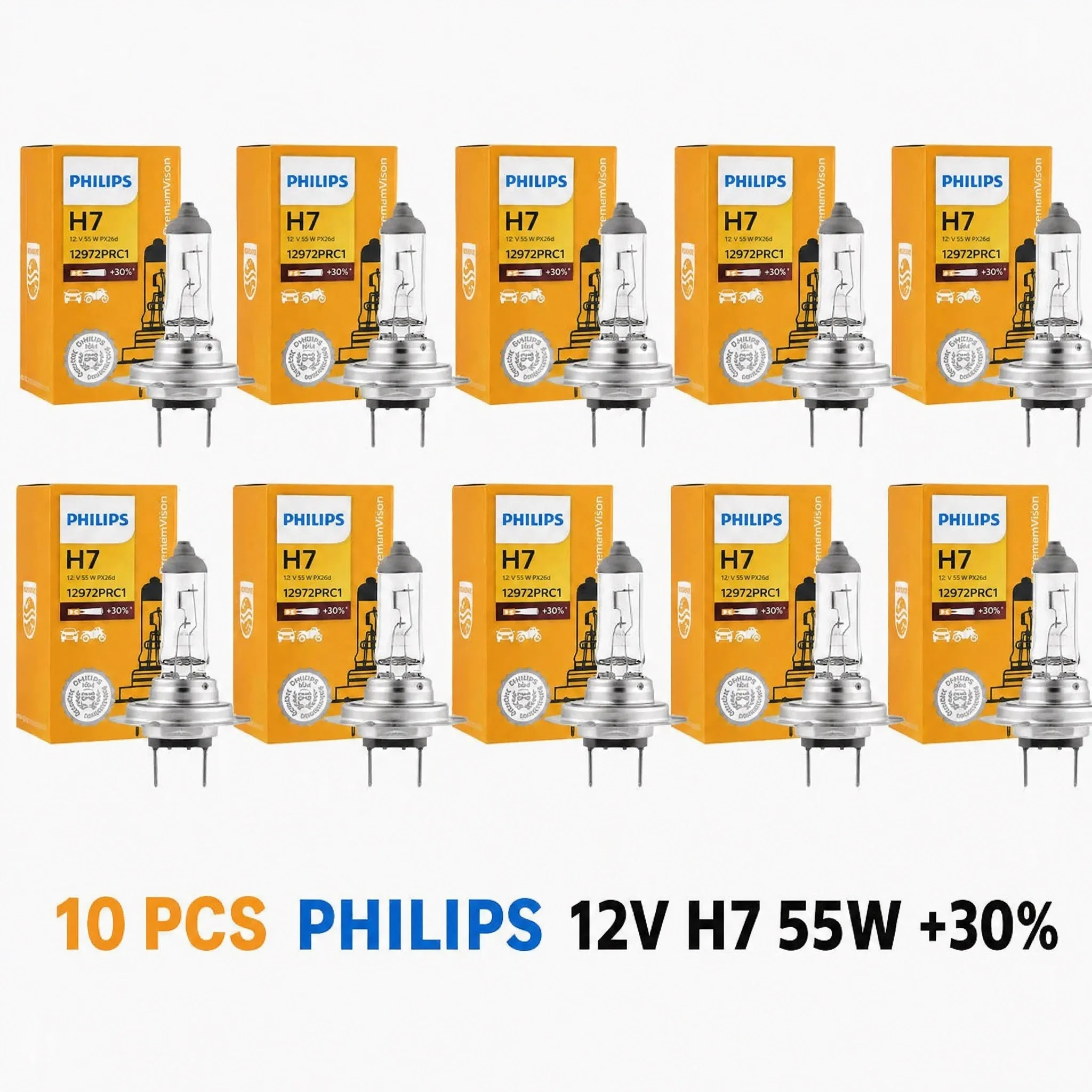 Philips H7 Headlight Bulb 12V 55W PX26d Halogen Car Lamp +30% Brighter Vision 12972 Auto Replacement for Cars Trucks 1Pcs