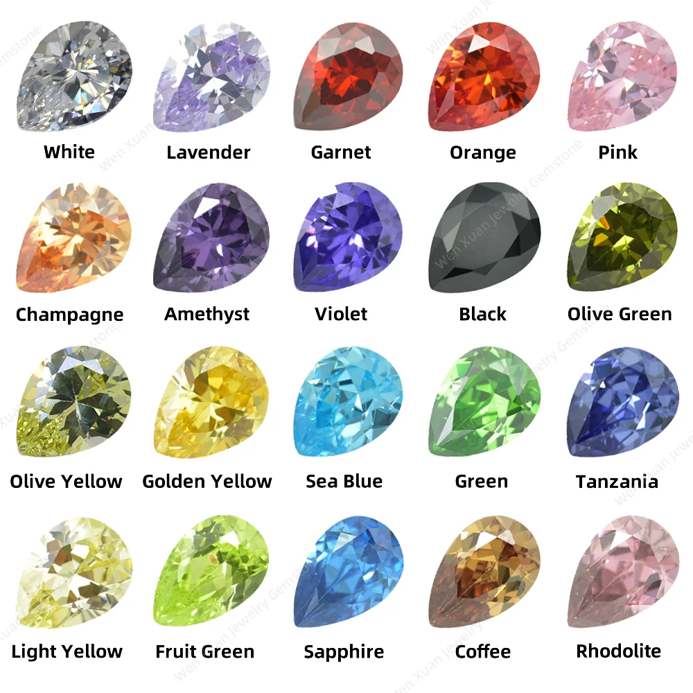 Multicolor 20Colors Pear Shape Brilliant Cut Loose CZ Stones Synthetic Gems 2x3~13x18mm nice 5A for DIY Fine jewellery homemade