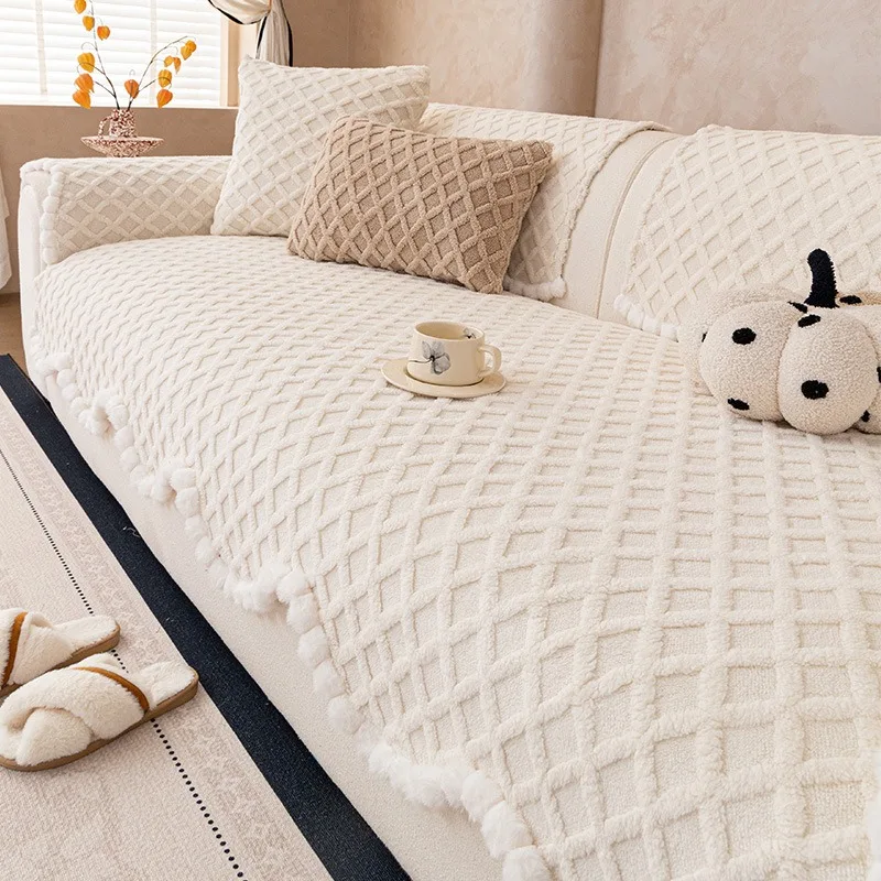 1 piece winter short plush non-slip sofa cushion thick soft sofa cloth anti-cat claw wear-resistant sofa dustproof cover