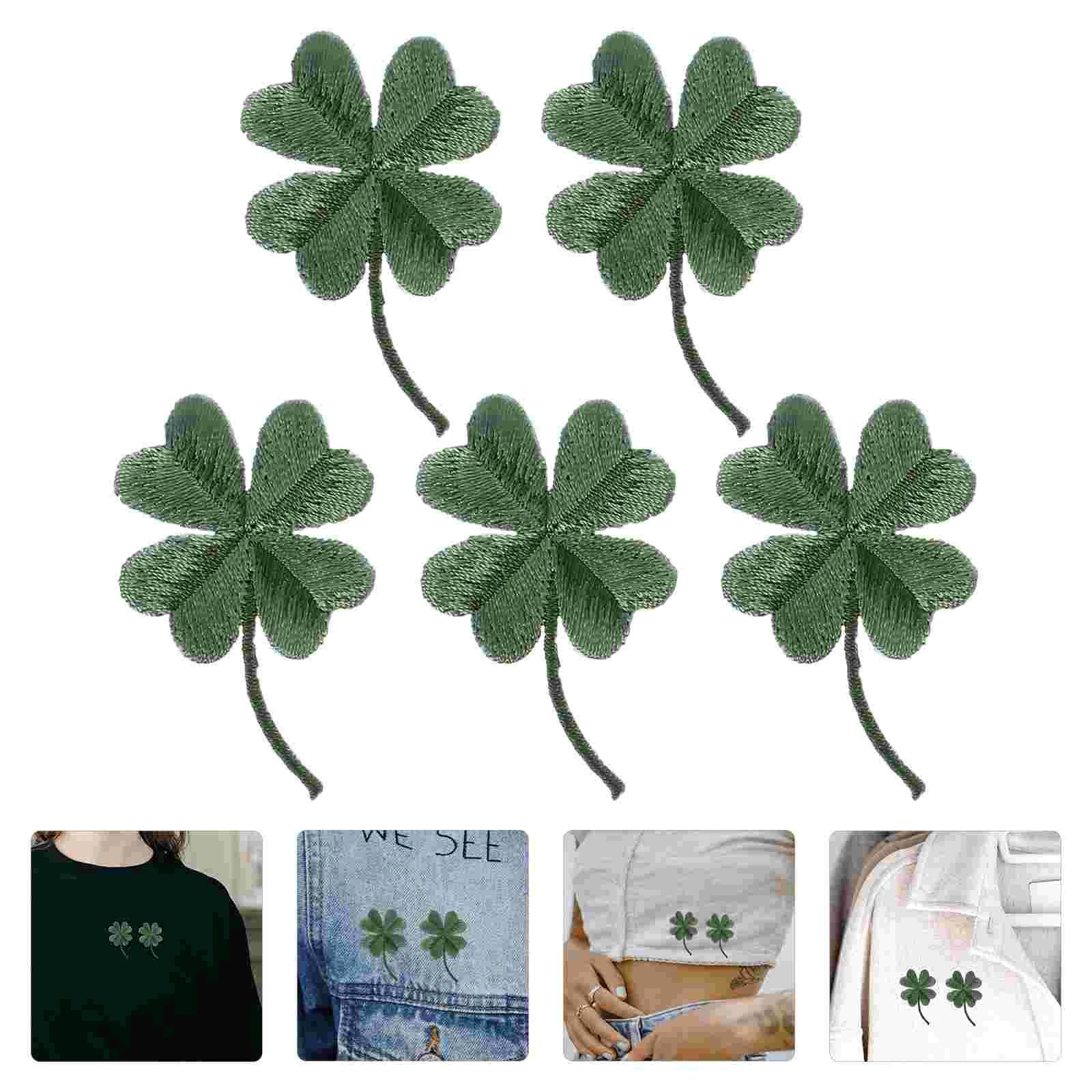 

5 Pcs Four -leaf Grass Paste Flower Sequin Patches Embroidery Applique Embroidered Clothes Accessories Four-lobed Pattern Bag