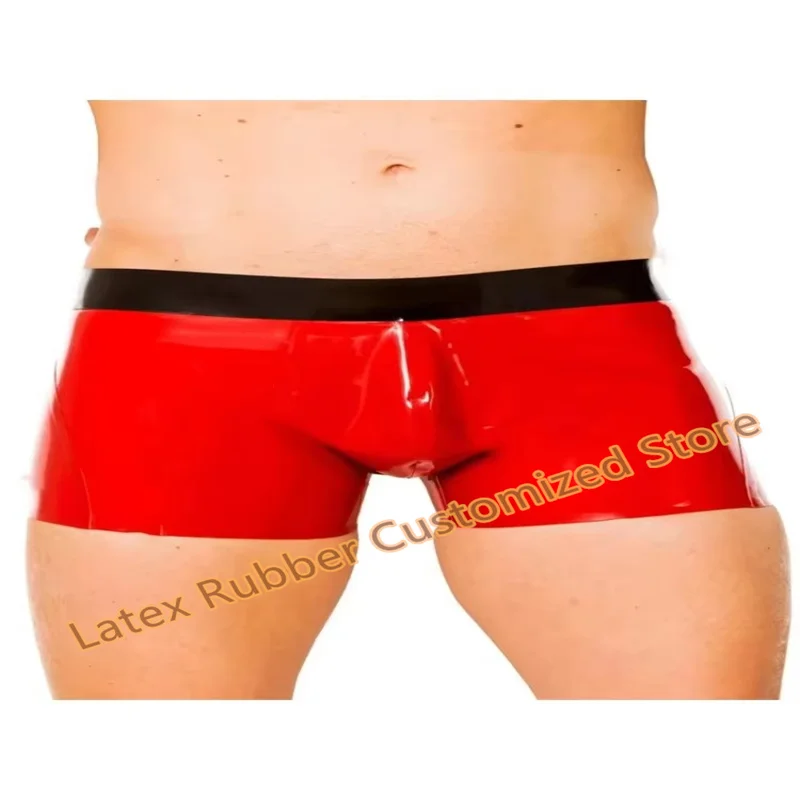 

Handmade Latex Boxer Panties Red with Black Trim Handmade Sexy Rubber Fetish Underwear Party Tight Shorts Cosplay Costumes
