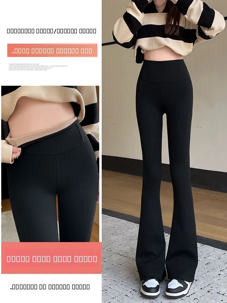 Cintura alta Fce Forrado Thiened Yoga Fitn Boting Calças Casacos Femininos Outono Inverno Arca Fin Bell Bot