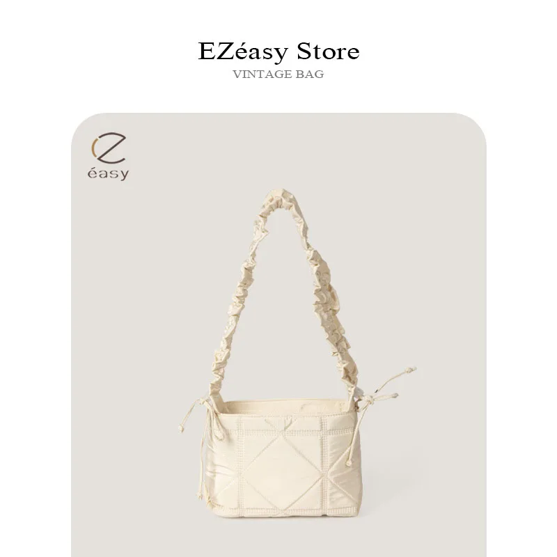 

EZeasy Light Luxury Niche Designer Bags for Women Nylon Pleated Diamond Lattice Drawstring Small Square Bag Messenger Bag