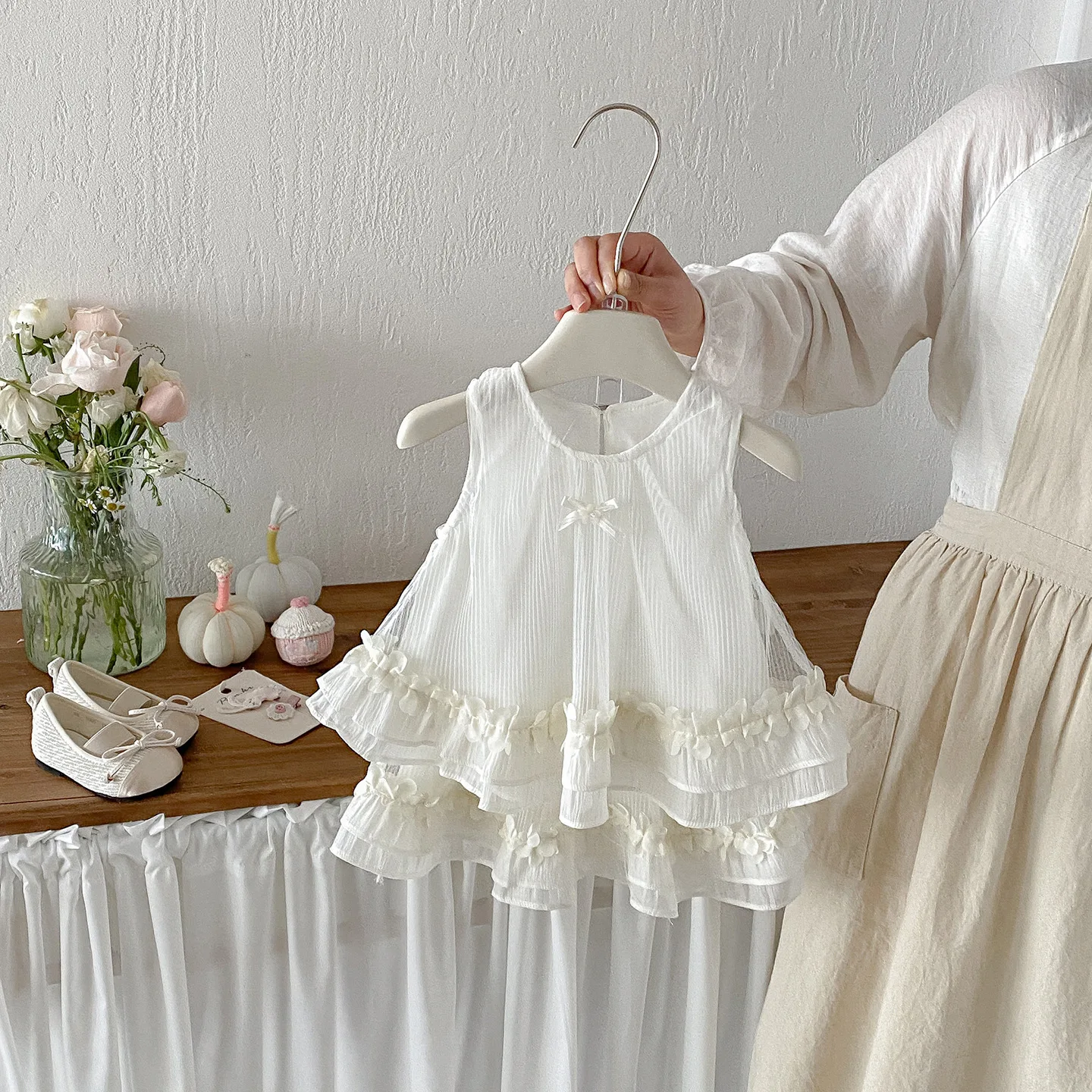 Summer New Baby Sweet Wind Mesh Set Baby Bow Vest Foreign Style Short Skirt Two-piece Set