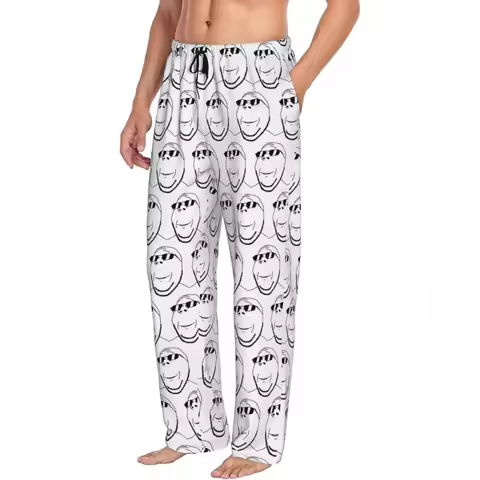 Custom Smiling Wholesome Wojak Soyjak Stockings Funny Meme Men Pajama Pants Lounge Sleep Sleepwear Bottoms with Pockets