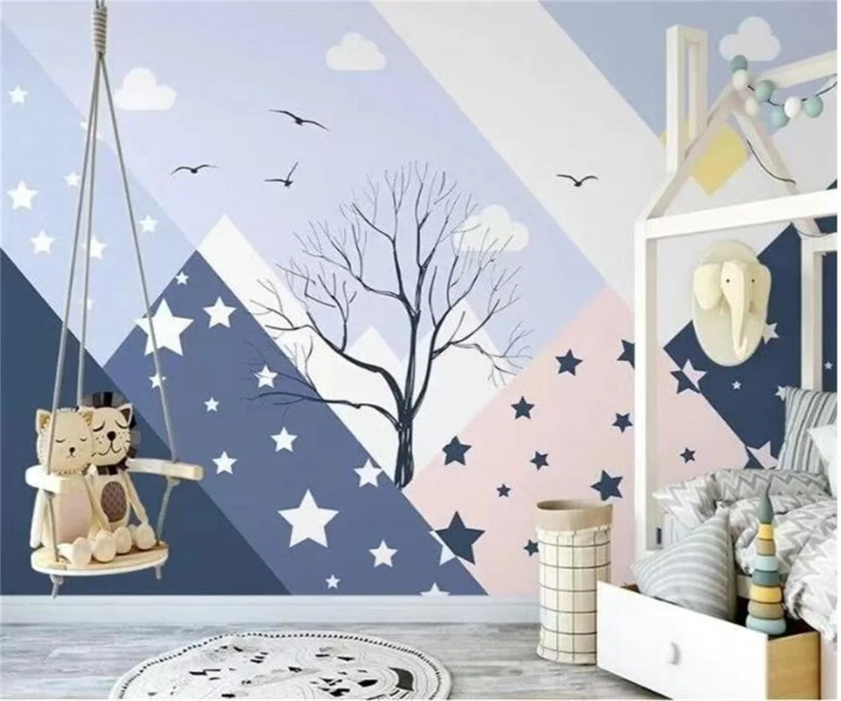 

Customized cartoon mural Nordic modern hand-painted geometric children's room background wall decoration wallpaper