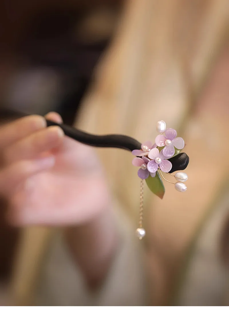 FXLRY Original Design Handmade Pearl Purple Hydrangea Hairpin For Women Accessories