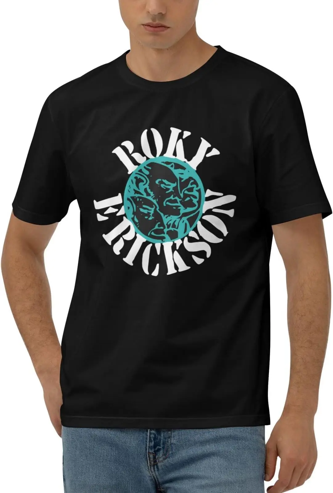 Roky Music Erickson Shirts for Men Short Sleeve Crew Neck Cotton Tees Cotton Luxury brand vintage oversized