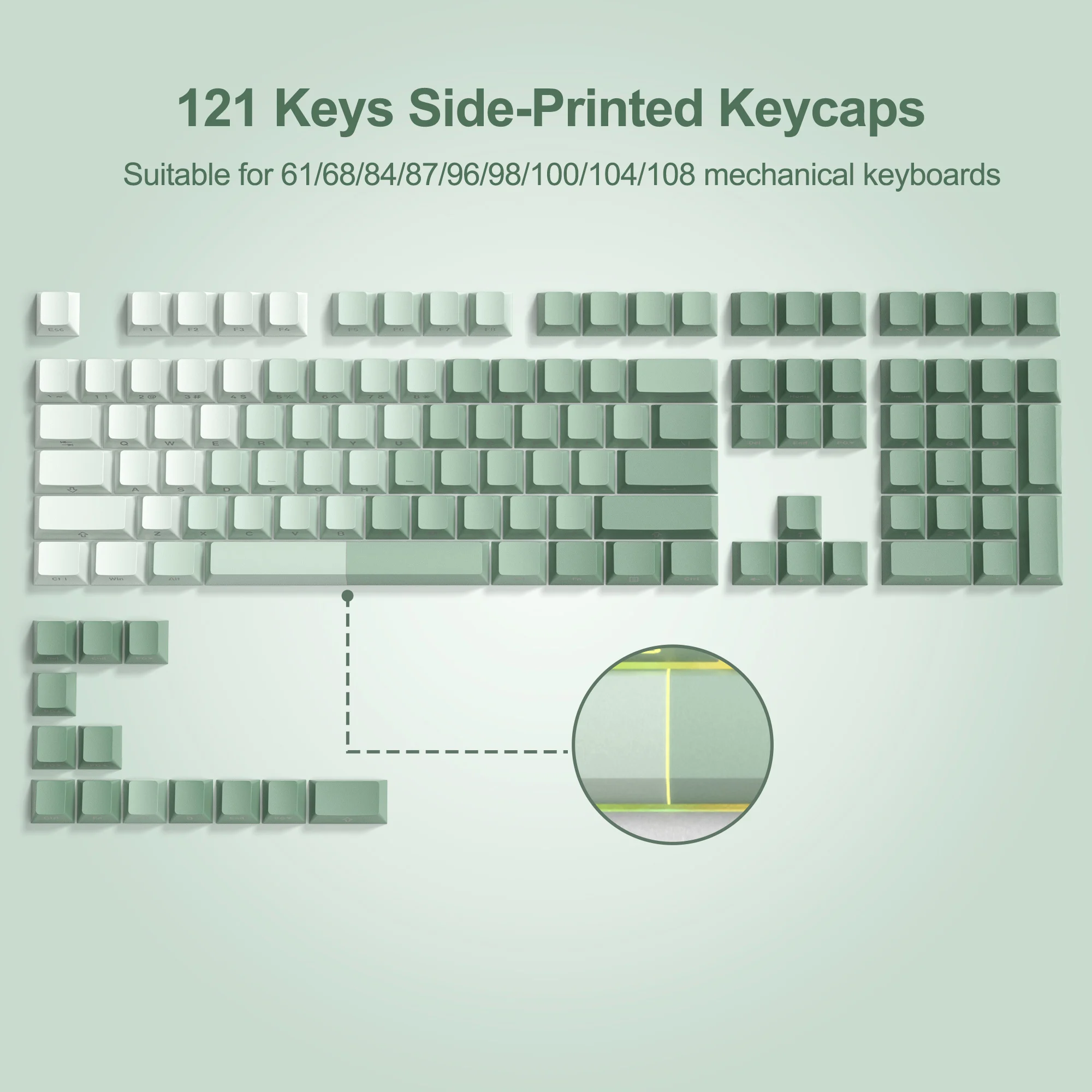 Imagem -02 - Pbt Double Shot Side Print Backlit Keycaps Gradiente Mar Verde Fit para Teclado Mecânico mx 108 87 84 64 61 108 87