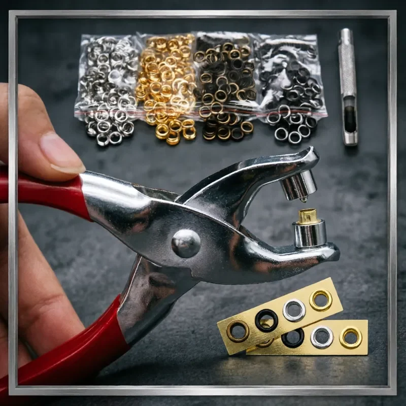 100 Ensembles d'œillets métalliques de 4 mm et outil de poinçonnage pour le bricolage, la fabrication artisanale, les ceintures en cuir, les chapeaux, les vêtements et les accessoires de travail manuel