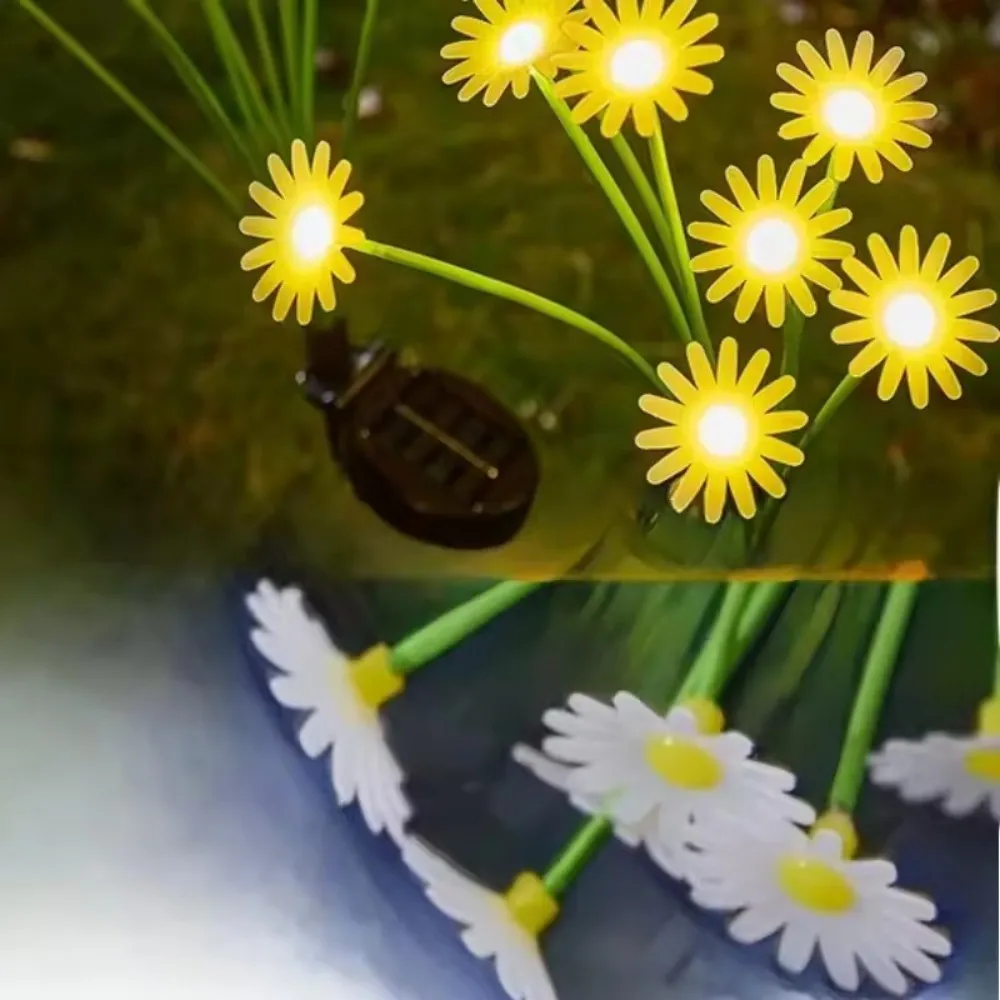 Solar Daisy Flower Outdoor Garden Stake Lights, Waterproof Green Stem LED Ground Lamp for Lawn Yard Pathway Landscape Decoration