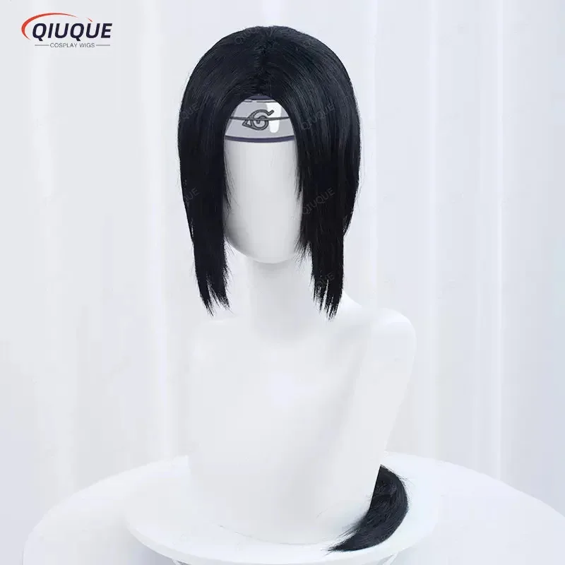 2025 yiyi أنيمي Uchiha Itach شعر مستعار تأثيري طويل مستقيم أسود مقاومة للحرارة الشعر الاصطناعية لعب الأدوار الباروكات + غطاء شعر مستعار