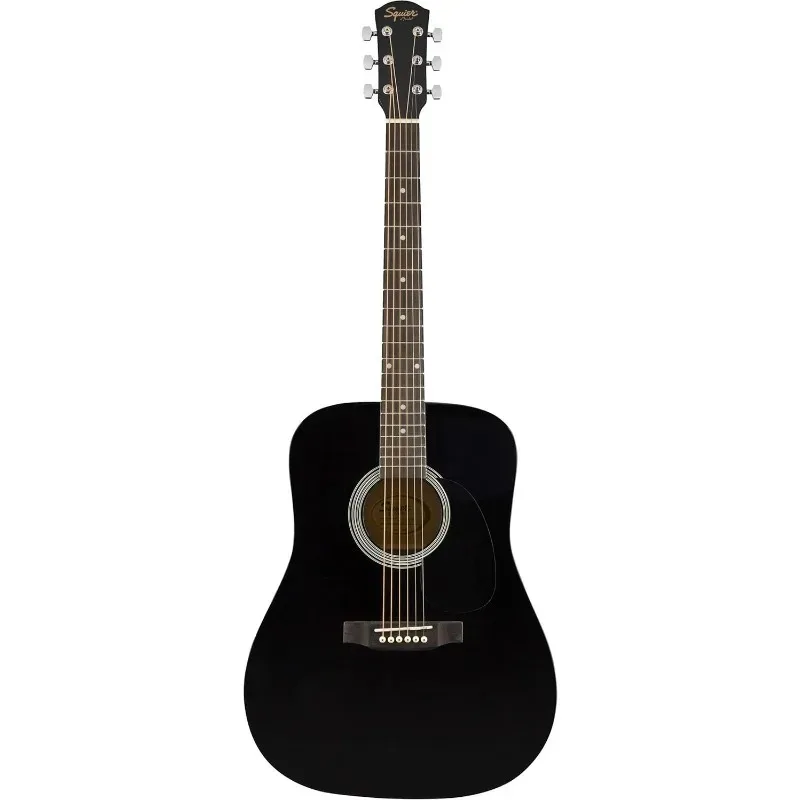 Fender Squier Dreadnought Acoustic Guitar Learn-to-Play - Black Bundle with Gig Bag, Strap, Strings, String Winder, Picks,Fender