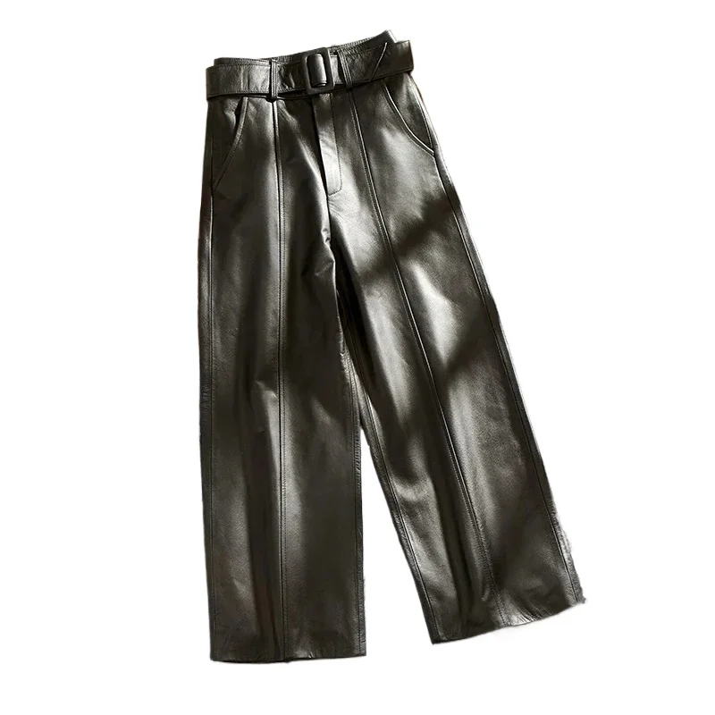 Genuine Leather Pants Women Pant High Waist Straight Pants Women Winter Pants Korean Cow Leather Trousers Streetwear Ropa Mujer