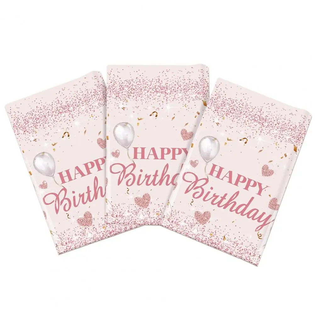 3Pcs Disposable Tablecloth Happy Birthday Rectangle Oil-proof Kids Pink Balloon Love Heart Birthday Party Dinning Table Cover