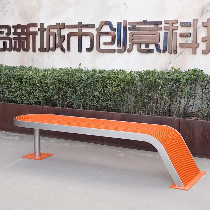 Stainless Steel Park Bench Outdoor Square Seating for Shopping Mall Airport Public Area Landscape Garden Durable Metal Bench