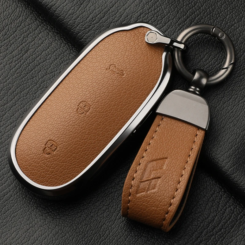 

For Leading Ideal LiXiang 2022 2023 L7 L8 L9 Car leather Car Case Aluminum Buckle Alloy Keychain Accessories Key G4B7