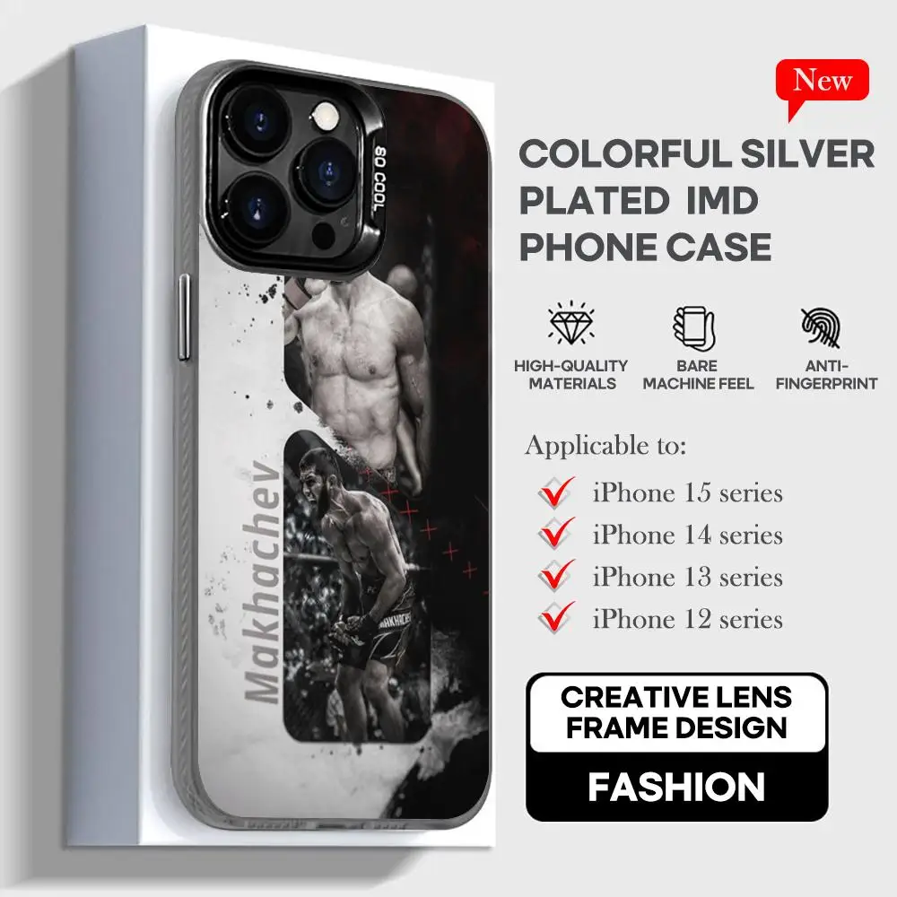 Fighting u-ufc Chimaev Cool Phone Case black IMD Colorful Silver Suitable soft case for iPhone 16 15 14 13 12 11 XS Pro Max