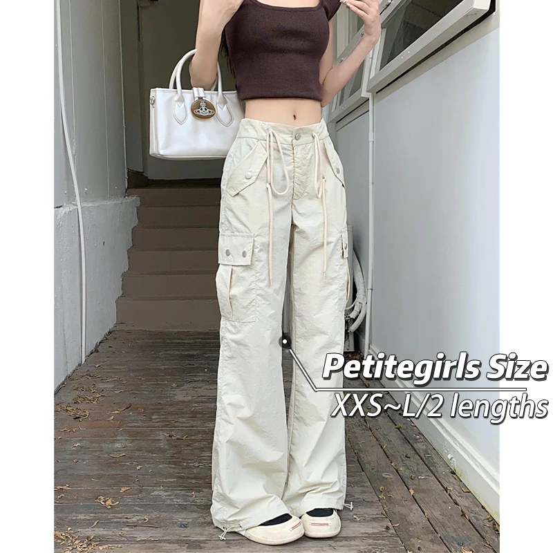 150 Small short retro American parachute overalls Women's Summer thin high-waisted narrow version of wide-leg pants xs show heig