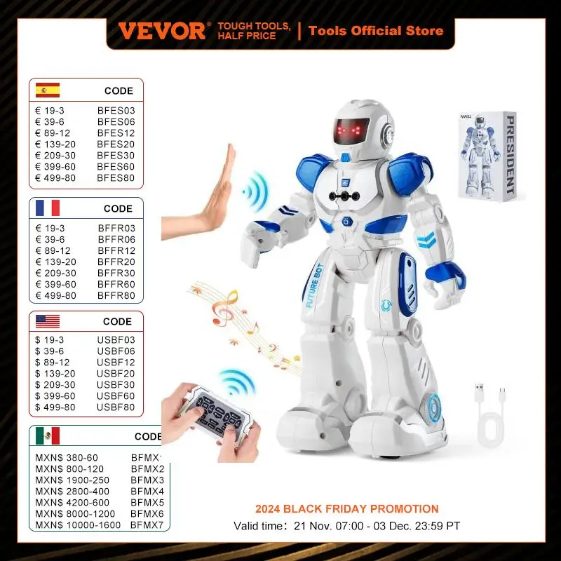 VEVOR RC Robot Action Walking Singing Dancing Figure Gesture Sensor Toys for Age 3+ Kids Boys Girls Birthday Gift Present