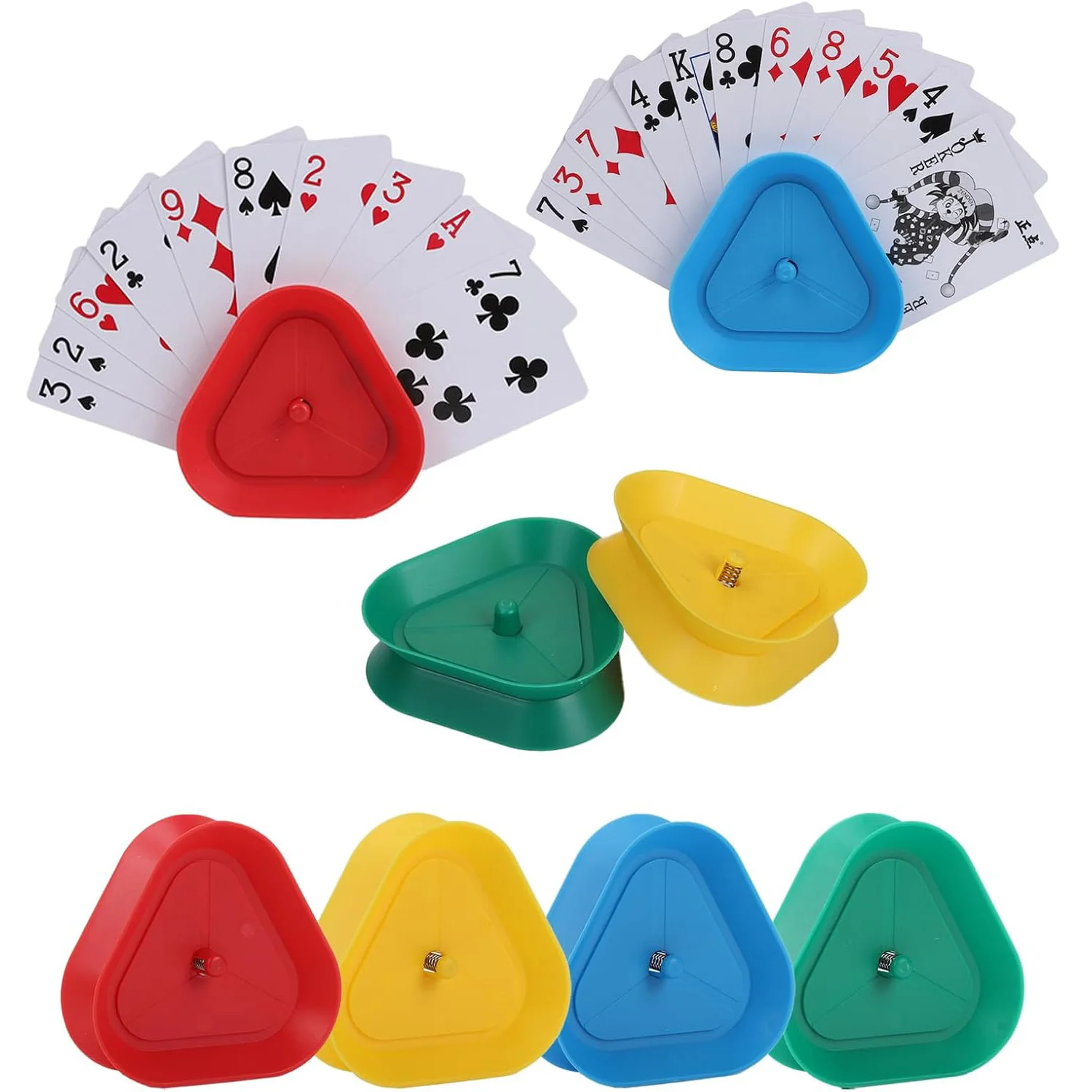 4pcs/set Triangle Shaped Playing Card Holder Lazy Person Poker Seat Board Game Cards Stand For Children Seniors Free Your Hands
