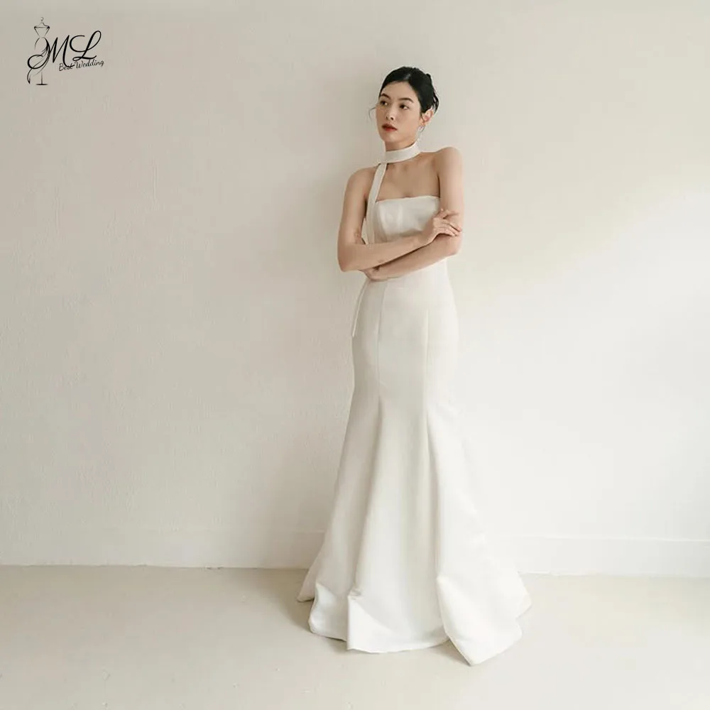 ML Simple Strapless Korean Wedding Dresses With Necklace Outdoor Customized Bridal Photo Shoot Gown Self-Wedding Customized