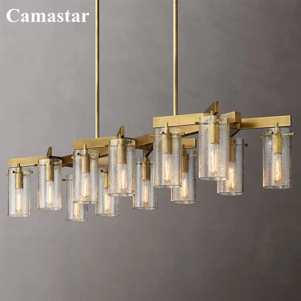 Charleroi Linear Chandelier Luxury Textured Clear Glass Chandelier Lighting LED Modern Horizontal Hanging Lamps for Dining Room