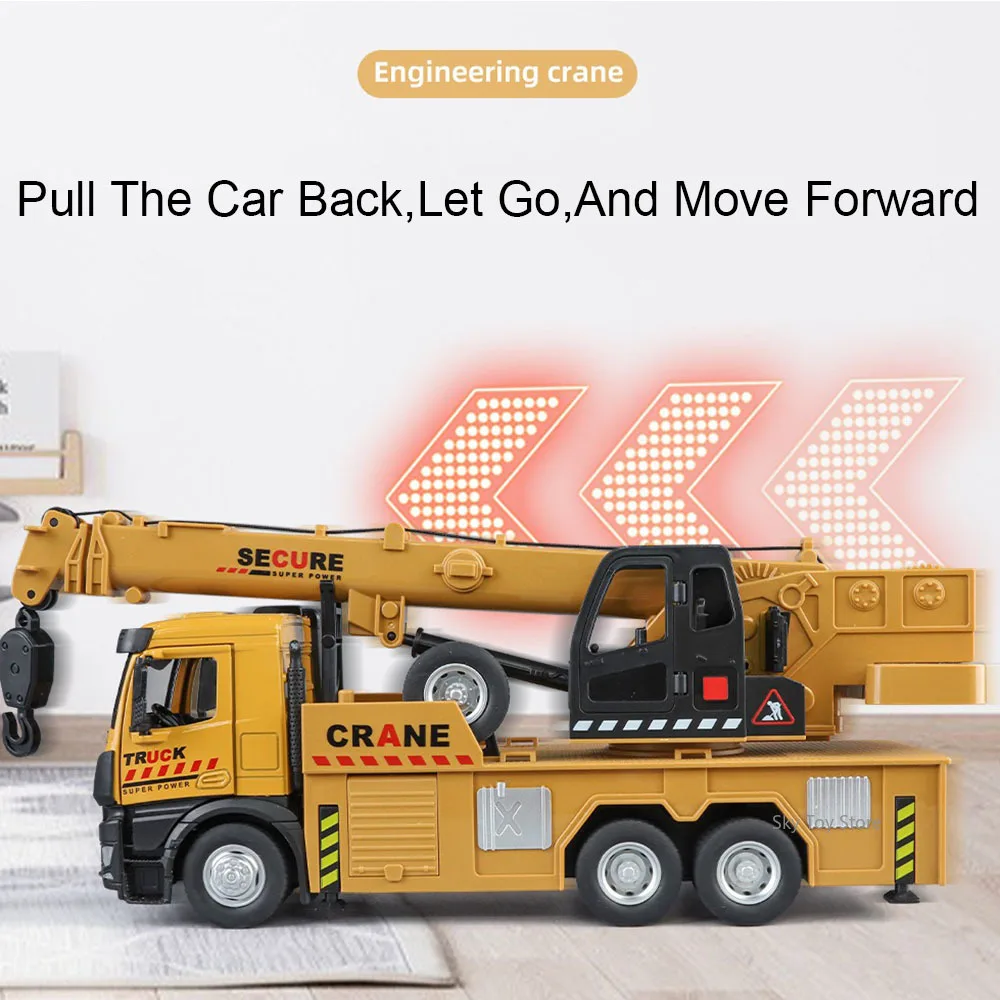 Camión mezclador de grúa de aleación 1:24, modelo fundido a presión, vehículo volquete, juguetes, puertas de coche, luz de sonido abierta, juguete en miniatura extraíble, regalo para niños