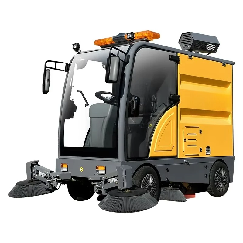 Full Enclosed Cab Lithium Ride Sweeper Low Vibration Water Spray Dust Removal Vehicle For Community Green Belt Road