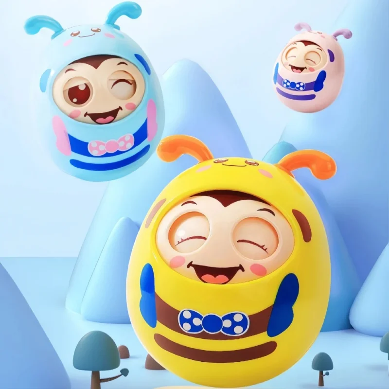 1PCS Roly Poly Baby Toy 6 to 12 Months, Tummy Time Rocking Toy, Bee Tumbler Rocking Toy for Baby Boys Girls Gifts