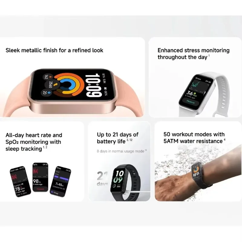 Global Version Xiaomi Smart Band 11 Active 21-days Battery Life 1.47'' TFT Display 50 Sports Modes All-day Pressure Monitoring