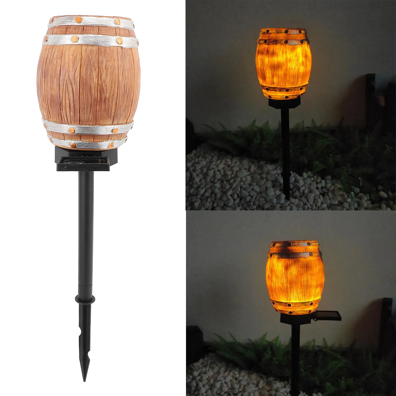 

ZK40 Solar Pathway Light Resin PP LED Light Sensing Waterproof Wine Barrel Decorative Landscape Lighting for Garden Yard Lawn Wa