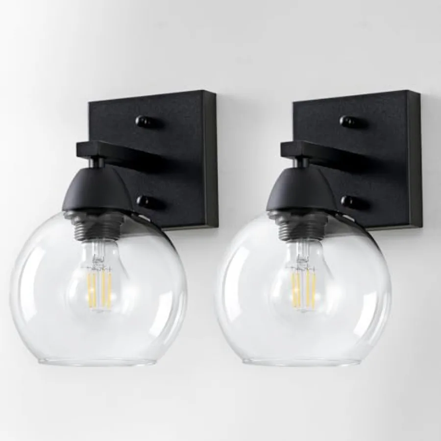 

Bathroom Light Fixtures, -Light Matte Black Vanity Light with Hand-Blown Globe Glass Shade, High Clarity and Durable, Wall Scon
