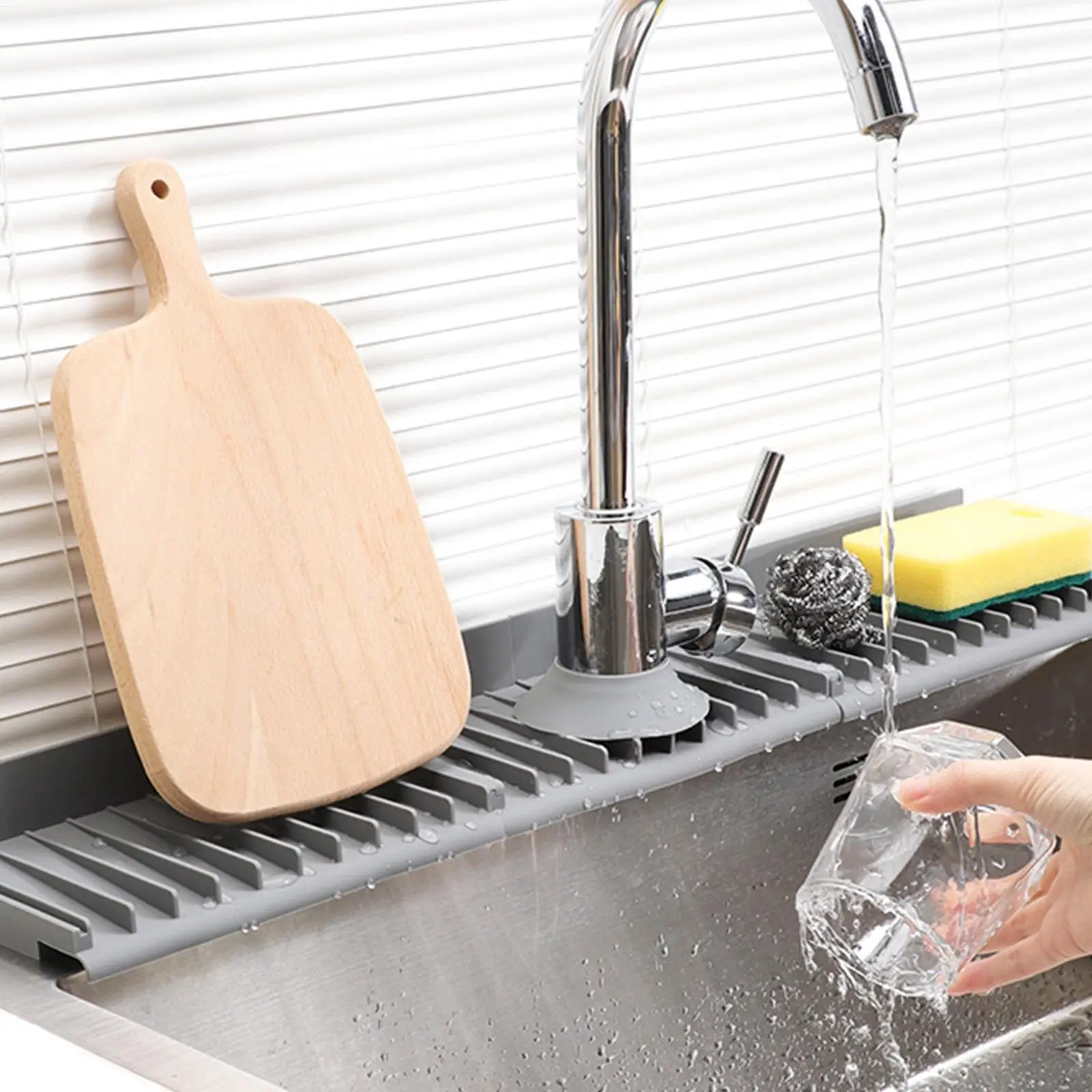 Kitchen Sink Water Splash Guard 20x10x5cm Sponge Dish Cuttable Silicone Bathroom Faucet Mat for Bathtub Shower Counter Apartment