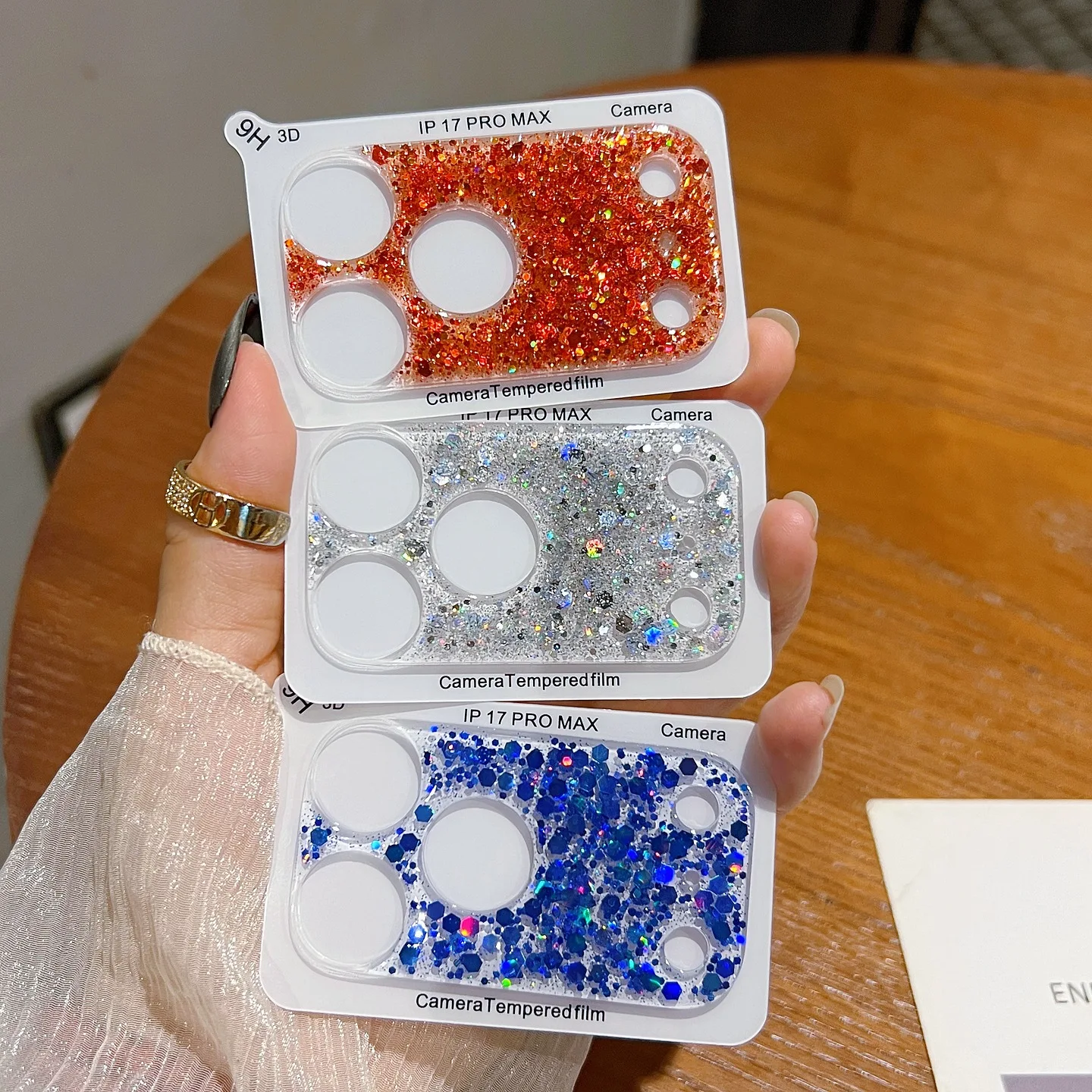 Protection d'objectif de caméra arrière en verre trempé transparent à paillettes pour iPhone 17 Pro Max 17 Pro, film protecteur d'écran et anneau d'objectif