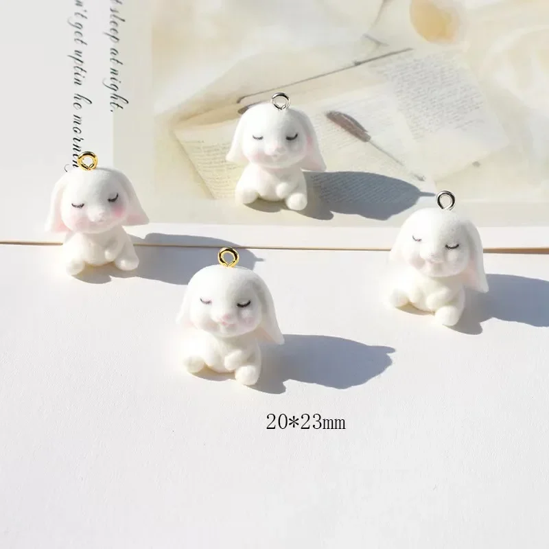 20Pcs 3D Cute Rabbit Plush Charms Cartoon Animal Resin Doll Pendant For Phone Bag Keychains Earrings Necklace Diy Jewelry Make