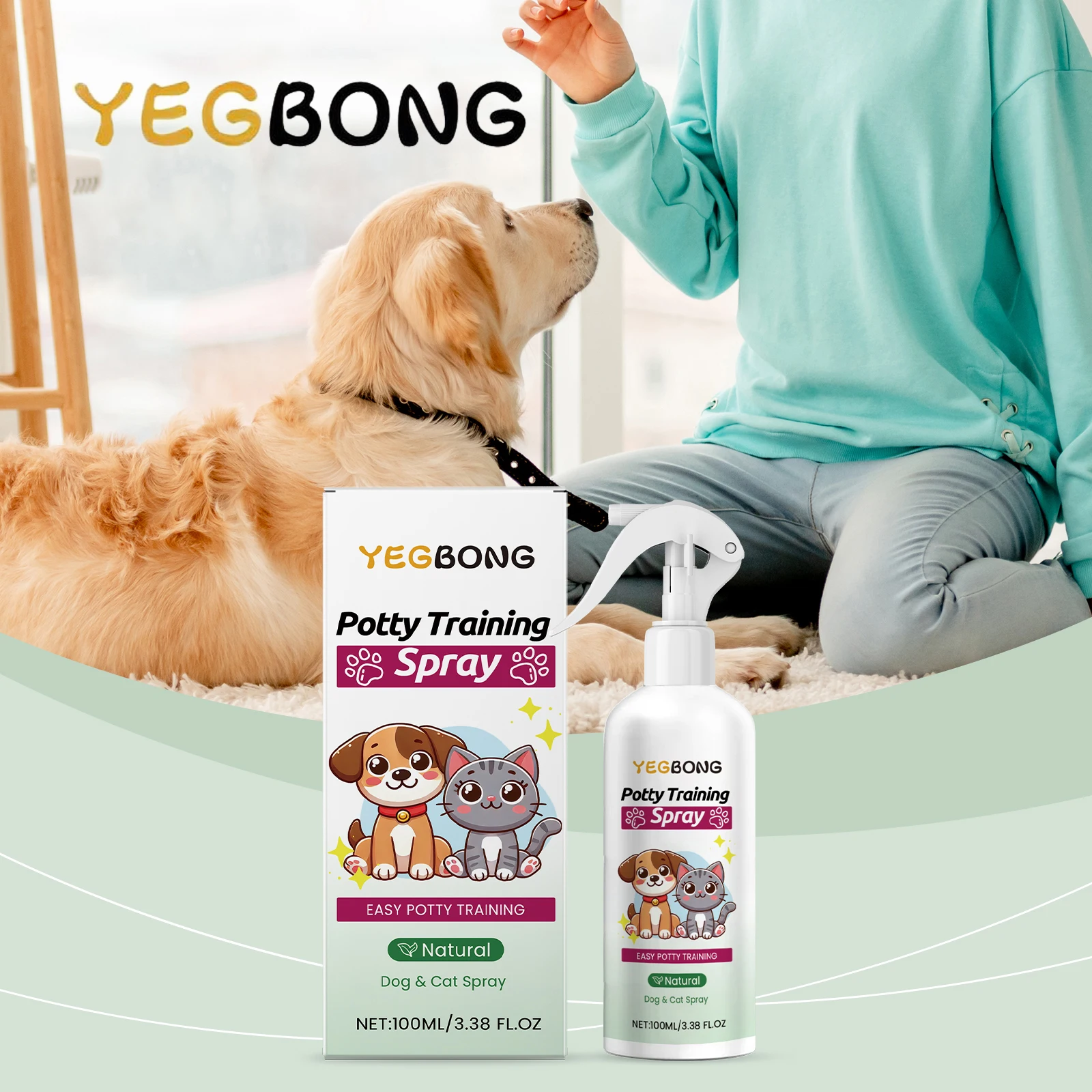 YEGBONG 100 ml Haustier-Töpfchentrainingsspray, schnell wirkende, sanfte Formel, Urinmarkierung, Verhaltenshilfe, Tierarzt, empfohlen für Hunde und Katzen