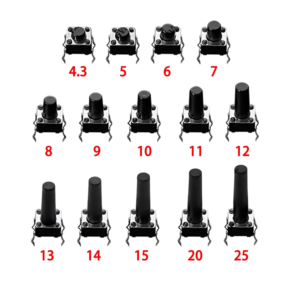 50PCS 6x6 Push Button Switch DIP 6X6X4.3 Light Touch Switch 6*6*4.3/5/6/7/8/9/12MM The Power Switch 4Pin Direct Plug Switch