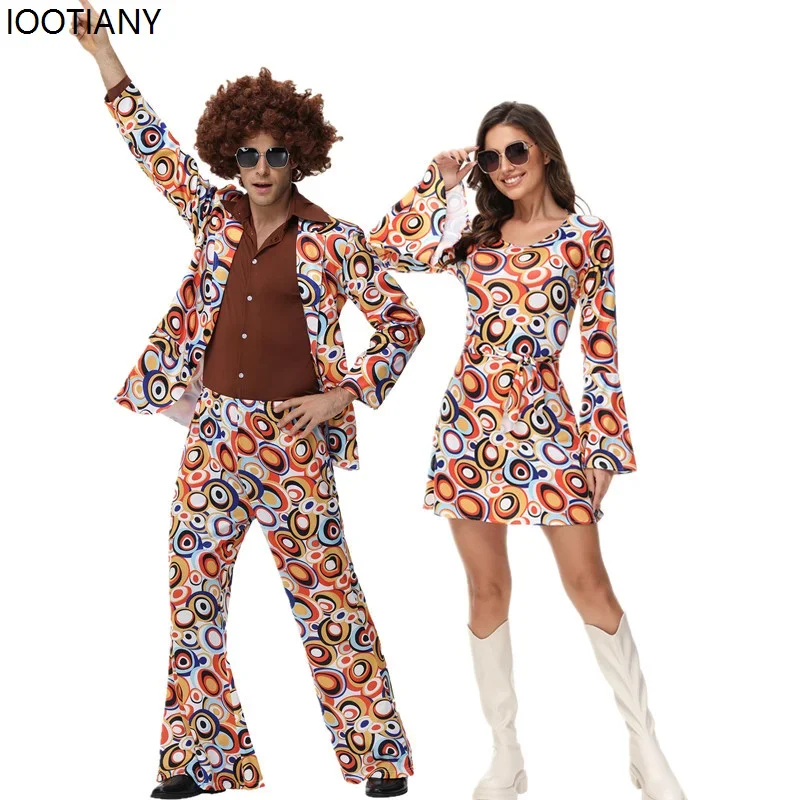 

CosplayHalloween Hippie Cosplay Couples Costume Men Women 70s Retro Disco Festival Outfit Carnival Party Stage Performance Dress