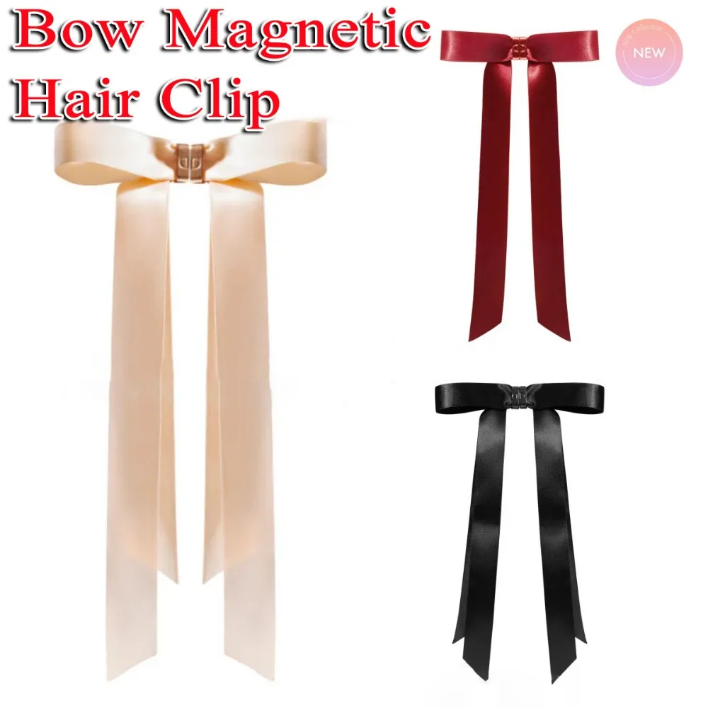 

1/3Pcs Strong Hold Bow Magnetic Hair Clip No Slip with Long Ribbons Flat Magnetic Hairs Clip Change Hairstyling No Crease