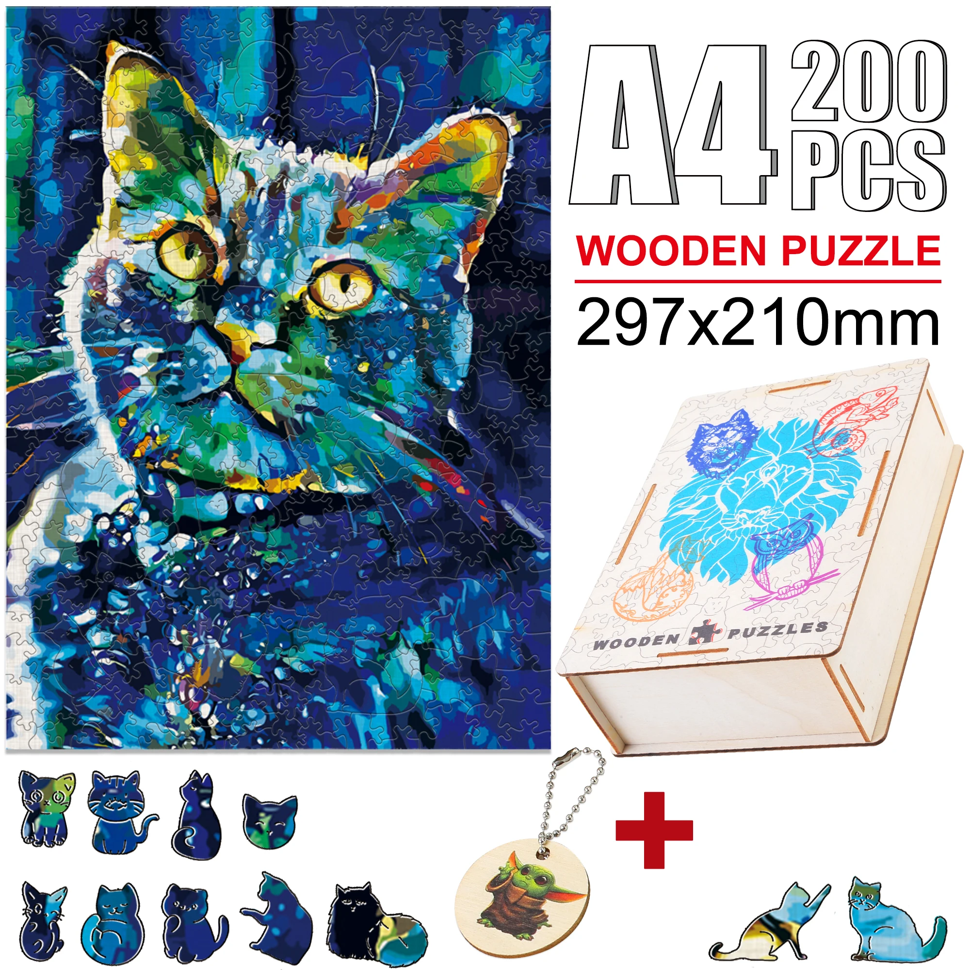 

Pretty Wooden Animal Puzzles Mysterious Cat DIY Drawing For Kids Adults Irregular Shape Animal Intellectual Toy Creative Gifts