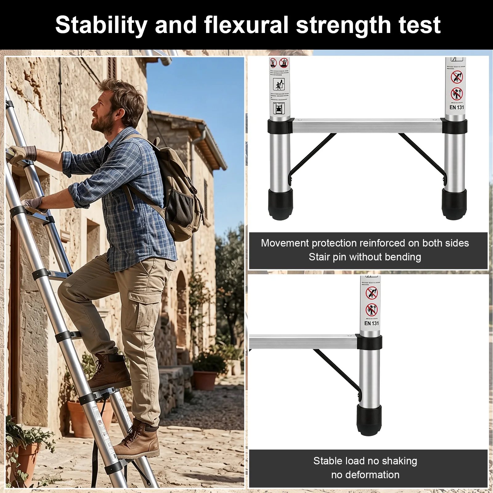 Heavy Duty Telescoping Ladder, 300 lbs Load Capacity, with Anti-Slip Feet & Safety Lock, Portable Stable Lightweight Collapsible Ladder for Home Maintenance, RV, Outdoor Construction, Warehouse Storage