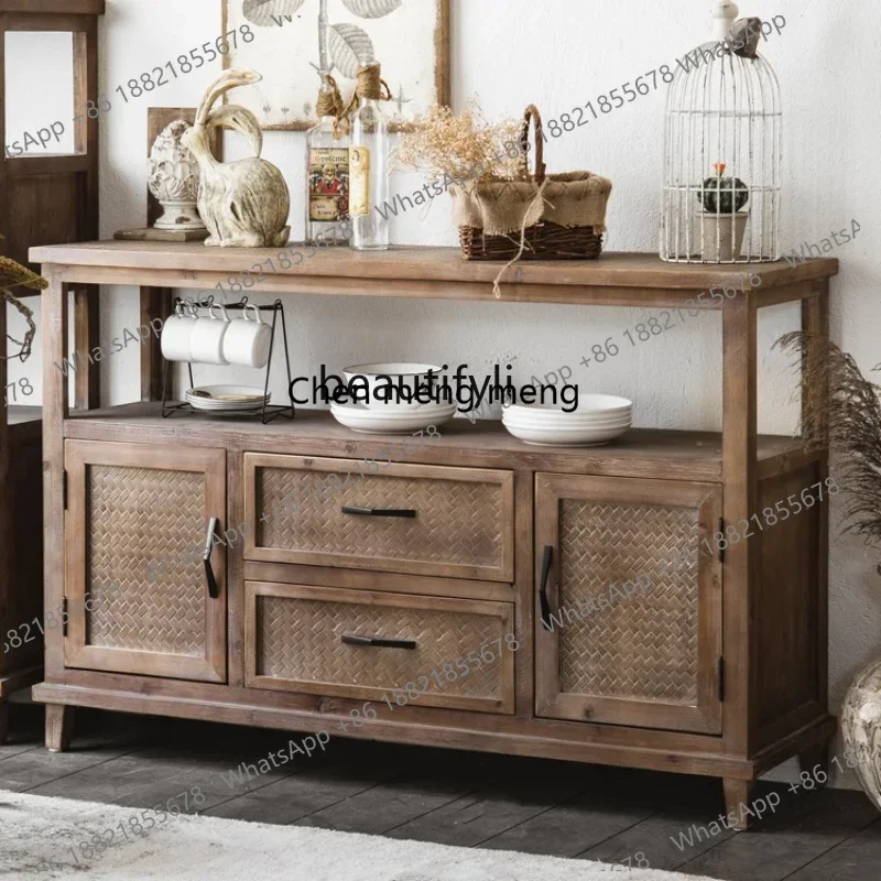 

Шкаф для крыльца из цельного дерева в американском стиле ретро, состаренный многофункциональный шкафчик, сервант, встроенная стена