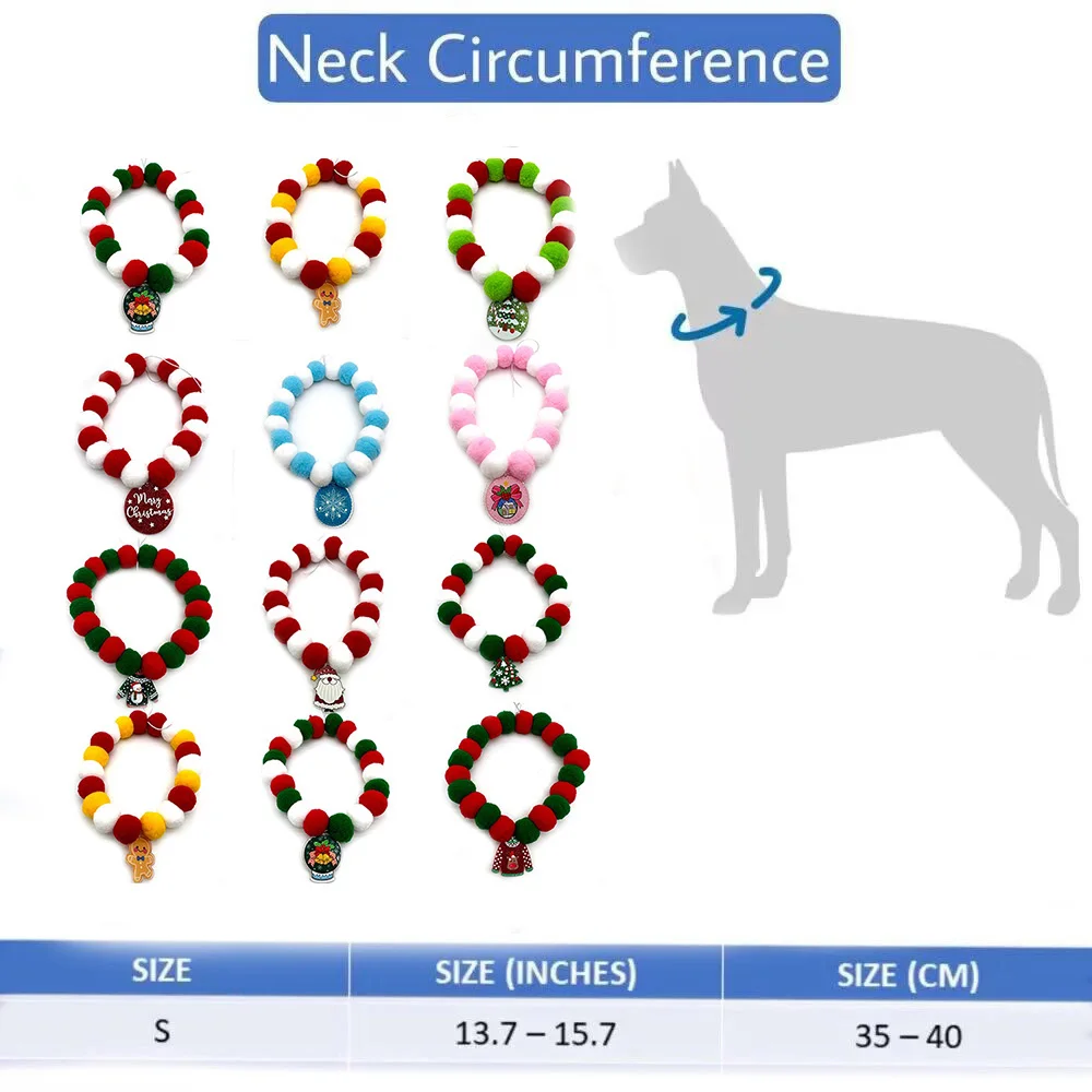 12pcs New Christmas Pet Dog Bowties Hair Ball Necklace Collar Small Dog Cat Neckties Xmas Bowties Dog Grooming Accessories