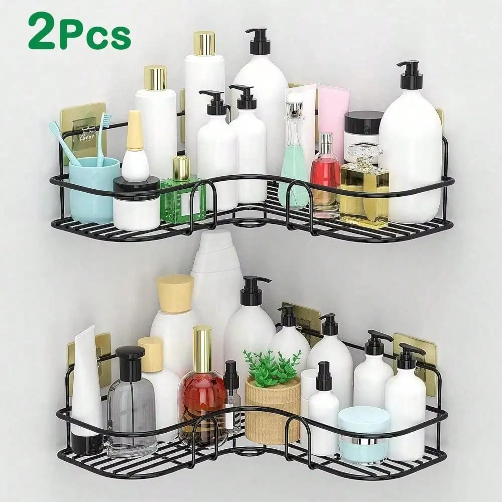 

1PC Bathroom Shelf2PCS 26*26*6 No-Drill Iron Triangle Bath Corner Shelf - Space Saving Shower Organizer For Rentals