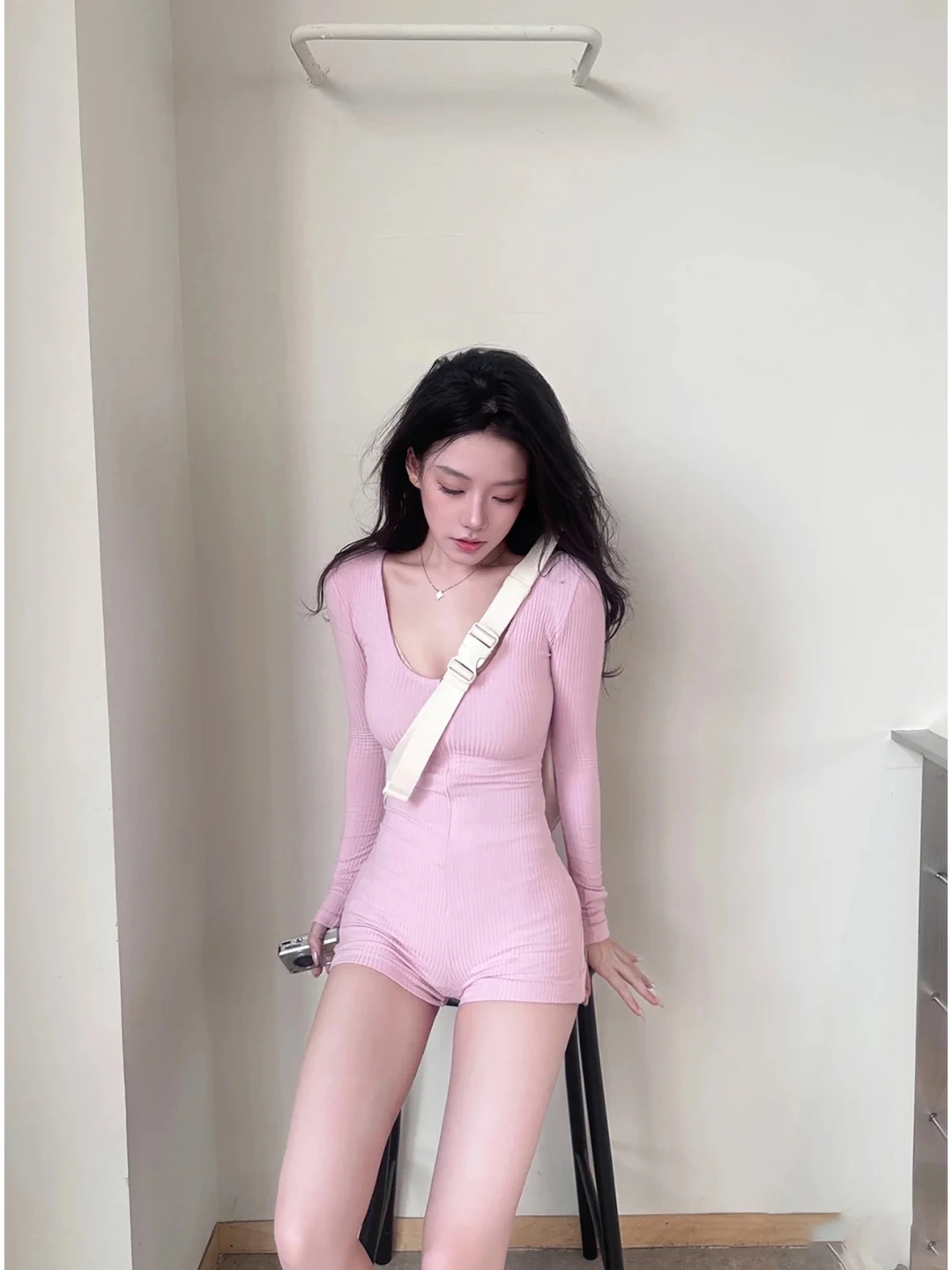 Women's Zipper Long Sve Jumpsuit High Waist ort Pants Tight Fit Casual Spor Versatile Early Autumn New Design Sensation